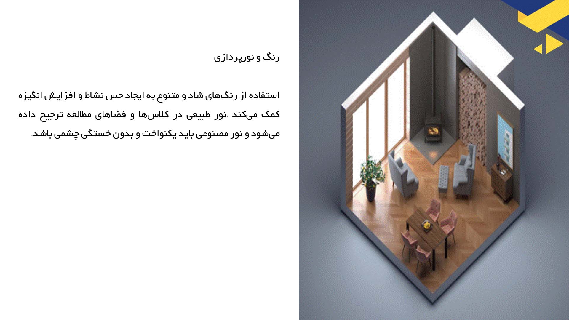پاورپوینت در مورد طراحی داخلی مدارس و دانشگاه‌ها